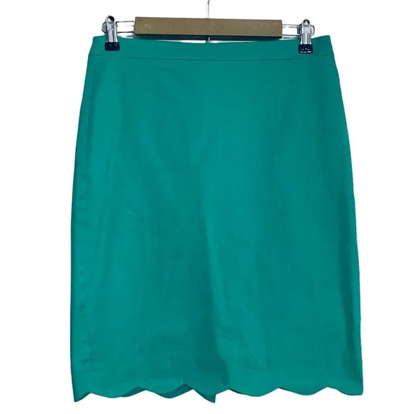 NWOT J. Crew Avocado Green Scalloped Hem Midi Pencil Skirt | 4 - Picture 3 of 6